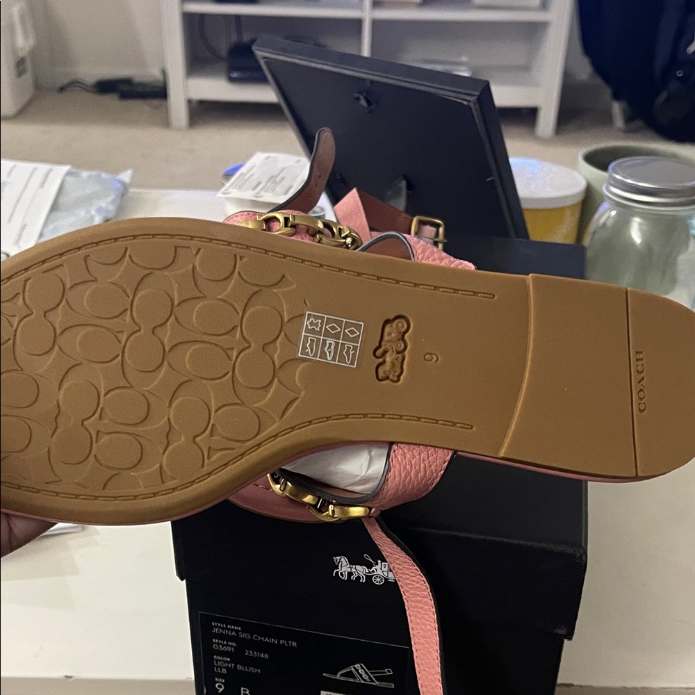 Coach Blush Sandals with Gold Chain Accent - Picture 3 of 4